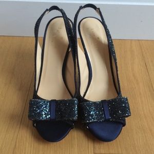 Kate spade women navy sparkles bow heels 8.5